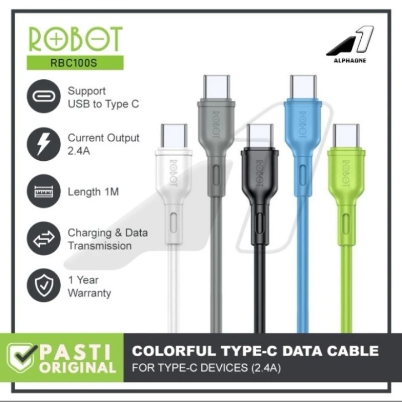 ROBOT Kabel data Type C RBC100S Charger hp Quick Charging 2.4A