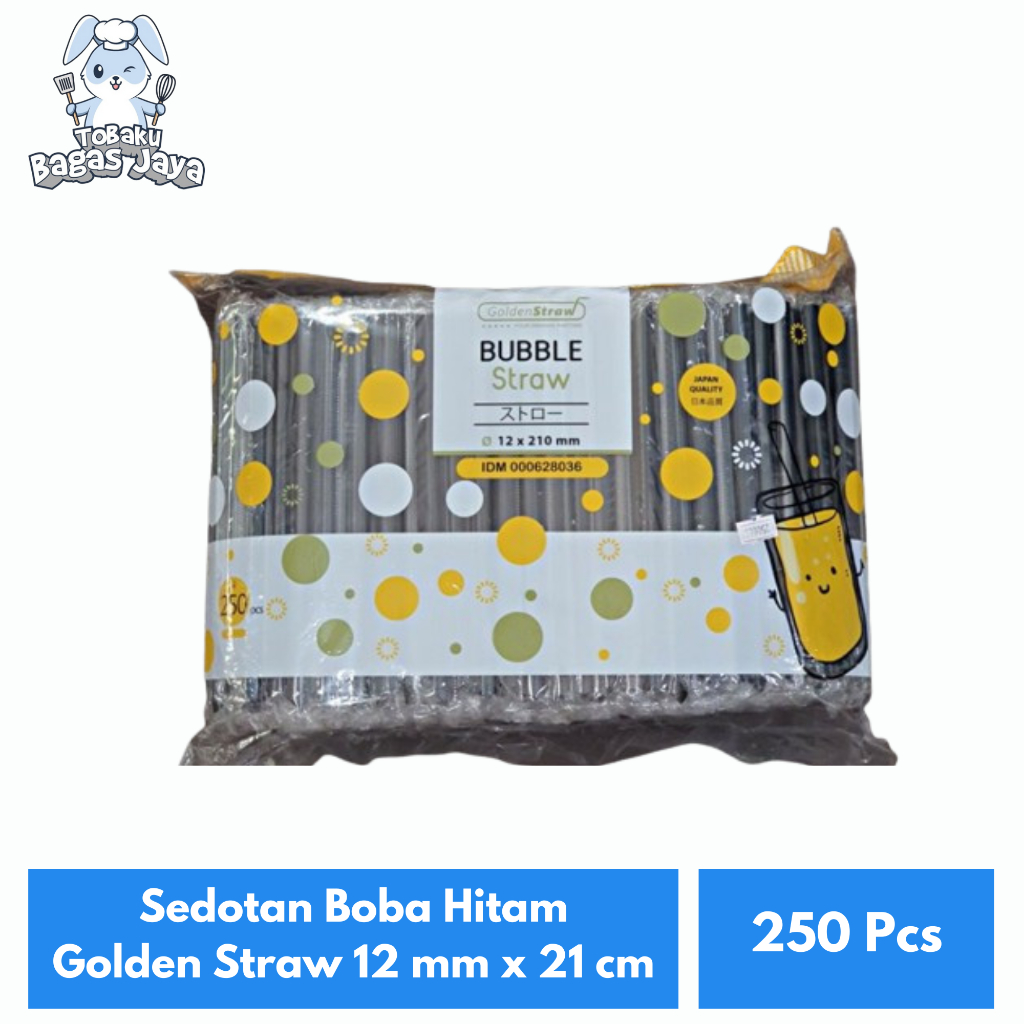 Sedotan Boba Hitam Golden Straw 12 mm Isi 250 Pcs