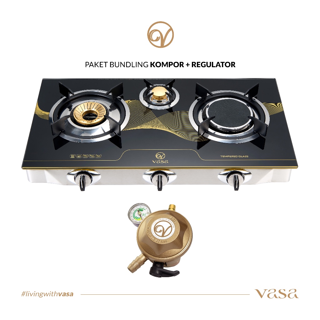 VASA PAKET BUNDLING KOMPOR GAS PREMIUM 3 TUNGKU + REGULATOR GAS LPG OTOMATIS (ORIGINAL)