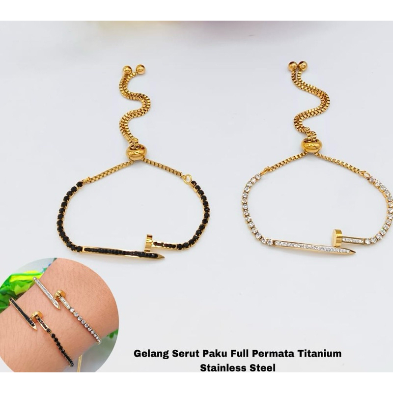 Gelang tangan serut Paku permata tanam Titanium Gelang fashion wanita