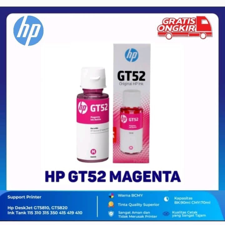 Tinta Refil HP GT52 Magenta Original Printer Ink Tank 115 310 315 319 - Merah