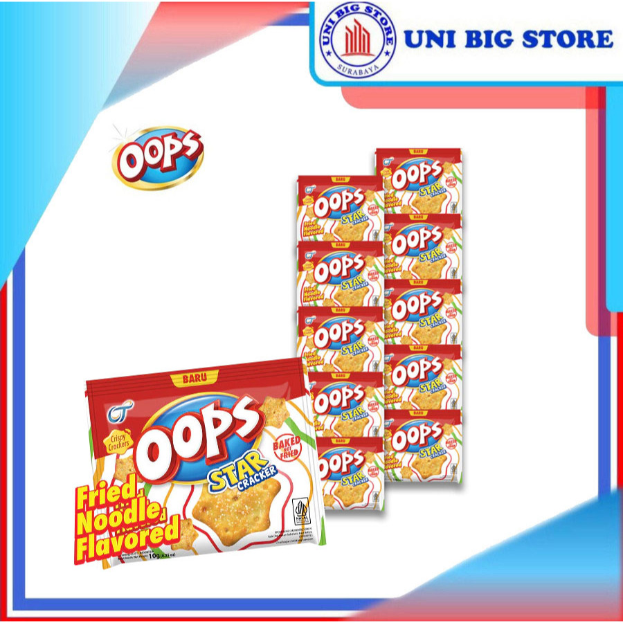 

Oops Crispy Star Crackers Fried Noodle Flavored 10 gr x 10 pcs RENTENG Biskuit