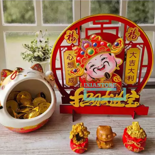 Boneka Kepala Goyang Dewa Rejeki Gantungan Dinding Perayaan Hari Imlek Hiasan Rumah