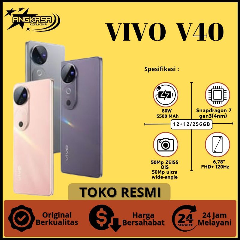 Vivo V40 5G Ram 12+12/256GB 80W Flashcharger 5500 mAh Baterai AI Phone 100% Original Garansi Resmi T