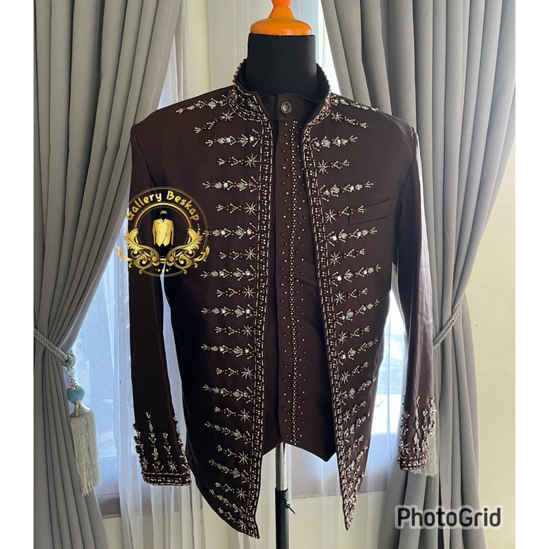 Basofi pengantin bahan matte / beskap muslim/ basofi coklat tua/ Baju pengantin pria