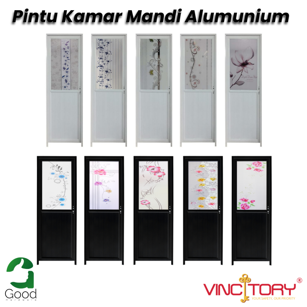 VINCITORY Pintu Kamar Mandi  Aluminium 1/2 Kaca Full Set Dengan Kusen Tinggal Pasang