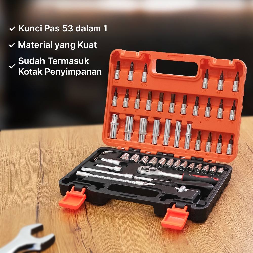 Taffware Peralatan Set Kunci Pas Professional Tools 53 in 1 - CR-V CRV kunci ring pas pass shock kun