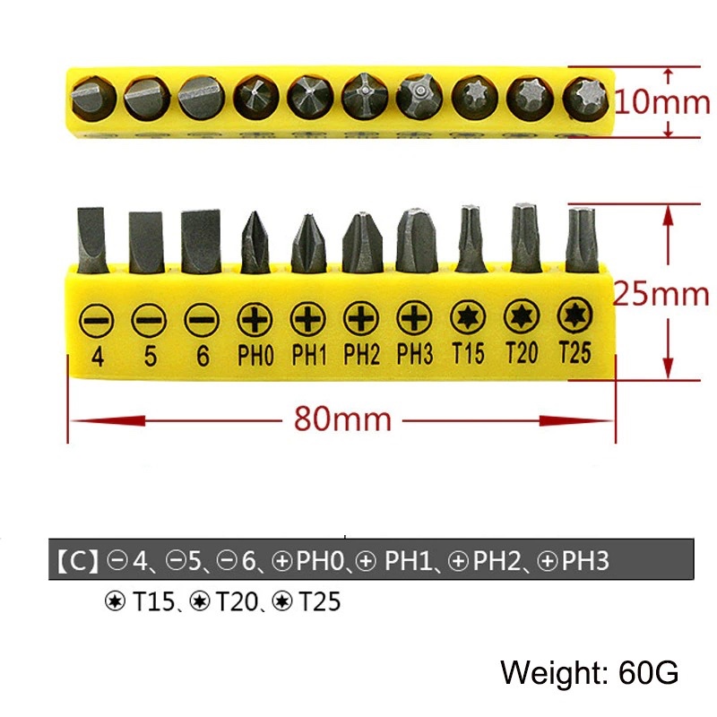 ZJCOSTOL Set Kepala Mata Obeng Screwdriver Bit 10 PCS mata obeng min minus mata obeng plus mata oben
