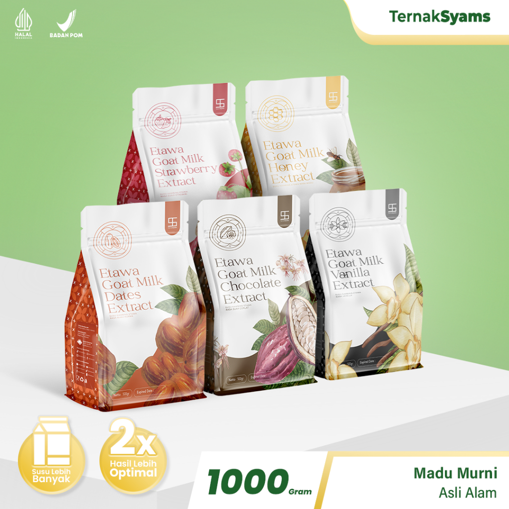 

Susu Kambing Etawa Bubuk Rasa Varian Cokelat coklat Chocolate stoberi strawberry vanilla vanila vanili kurma qurma honey madu Syams 500 gram 1/2 kg Pure Murni Alami Organik Pasteurisasi tanpa campuran gula Original Kiloan Asli Natural choco