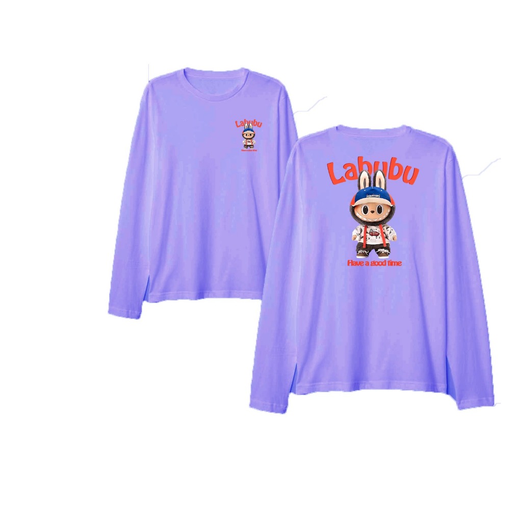 Kaos lengan panjang BP Lisa labubu oren have a good time sablon 2 sisi cewe cowo free foto labubu