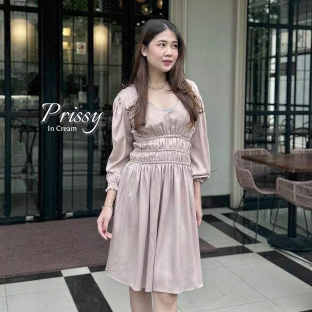 Prissy - New Style - Midi Dres Karet Pinggang Slim Body - Midi Casual Premium Best Seller - Bisa Cod