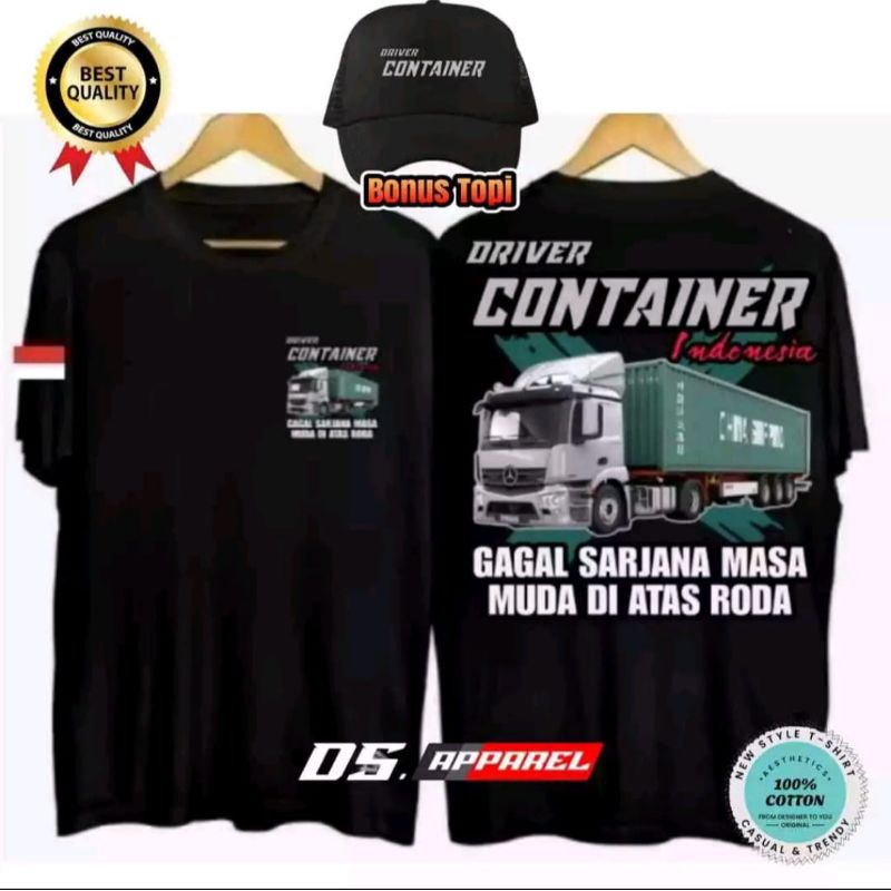 KAOS DRIVER CONTAINER INDONESIA BONUS TOPI