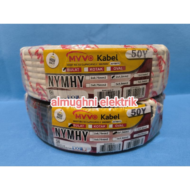 kabel serabut NYMHY 2 x1.5 TEMBAGA MURNI SNI kabel listrik serabut 2x1,5