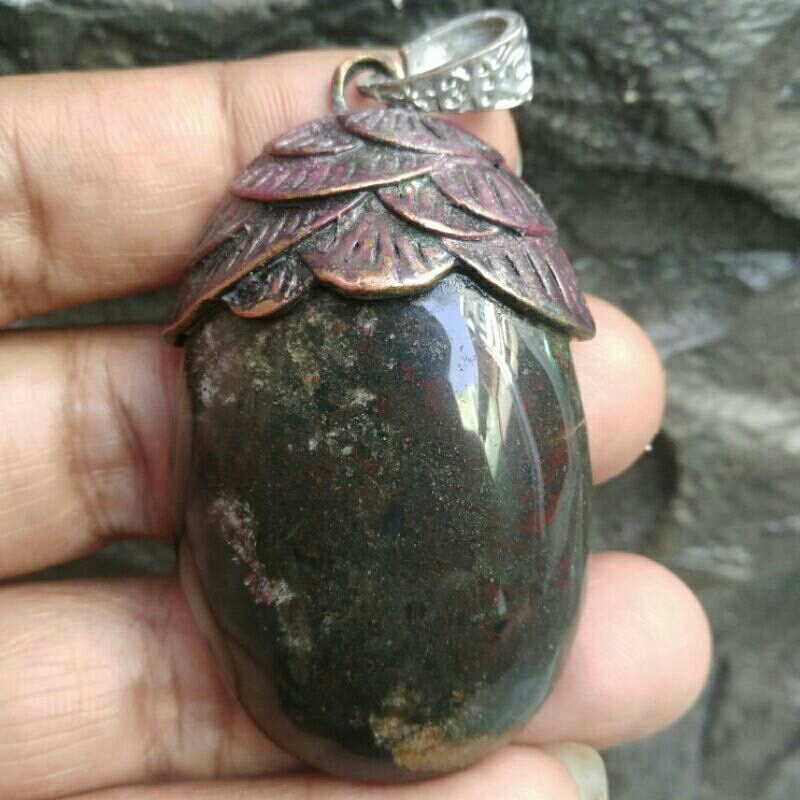 liontin batu akik badar lumut moss agate bkn combong gambar tapak jalak giok lavender kecubung