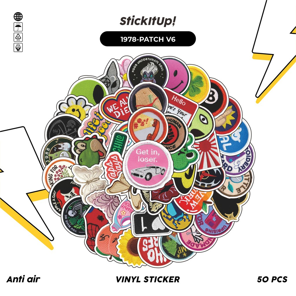 

COD✨ 50 Pcs Stiker Pack PATCH V6 Lucu Aesthetic Vynil Waterproof untuk Freebies Sticker Buku Journal Casing HP Laptop