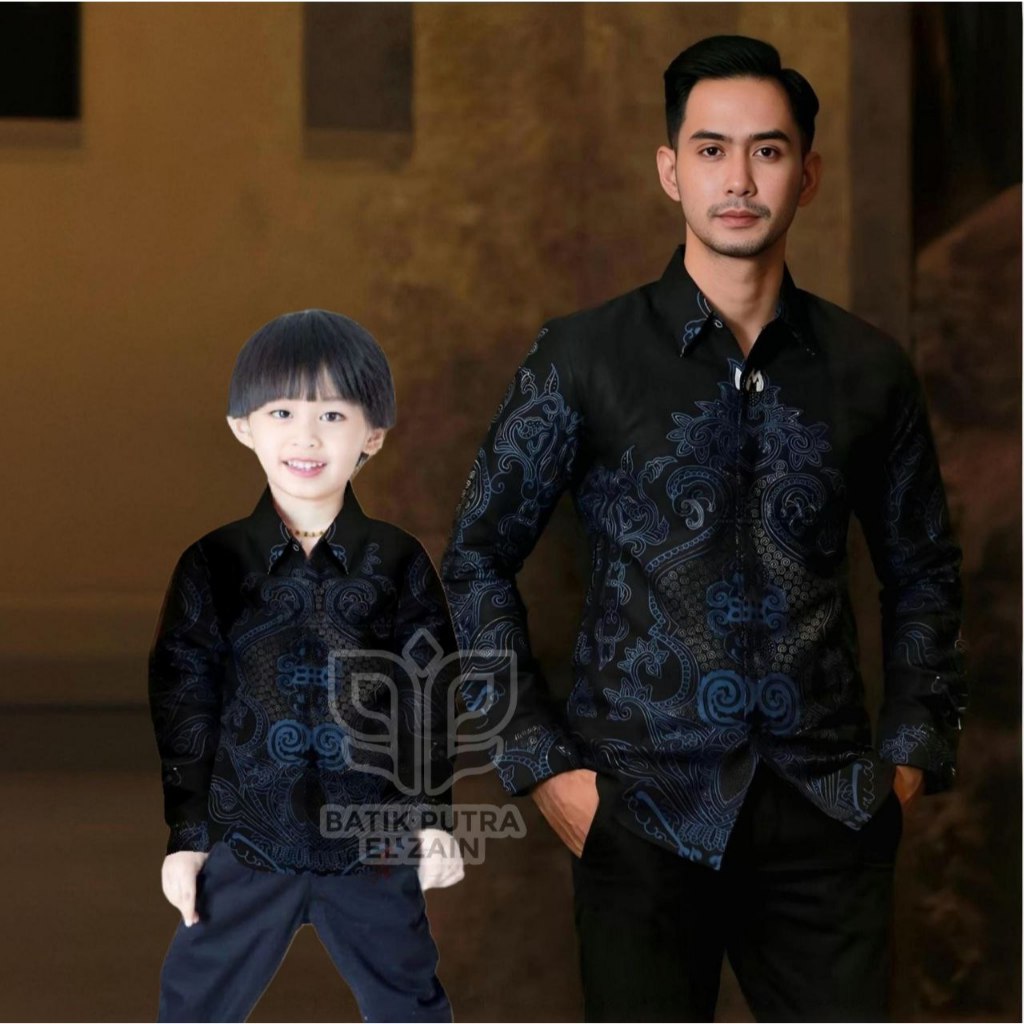 TERBARU KEMEJA BATIK PRIA BATIK Abinawa Biru batik ayah dan Batik anak cowok Batik Warna Hitam Biru