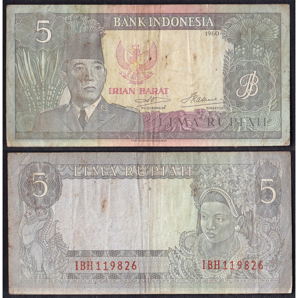 Uang kuno Orida Irian Barat 5 rupiah tahun 1960 emisi Sukarno