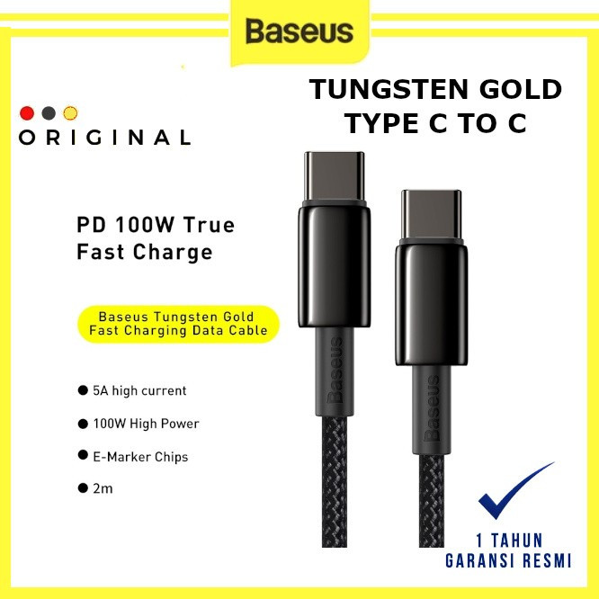 Baseus Tungsten Gold Fast Charging Data Cable Type-C to Type-C 100W Black - BASEUS ORIGINAL ( CODE 1