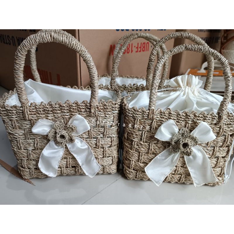 Tas Wanita Etnik Anyaman lilit Natural / Hampers Kotak Pita Serut