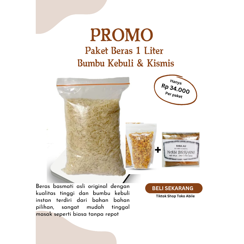 

MM1 Beras Basmati 1 liter gratis kebuli dan kismis Orinal Arabian Food