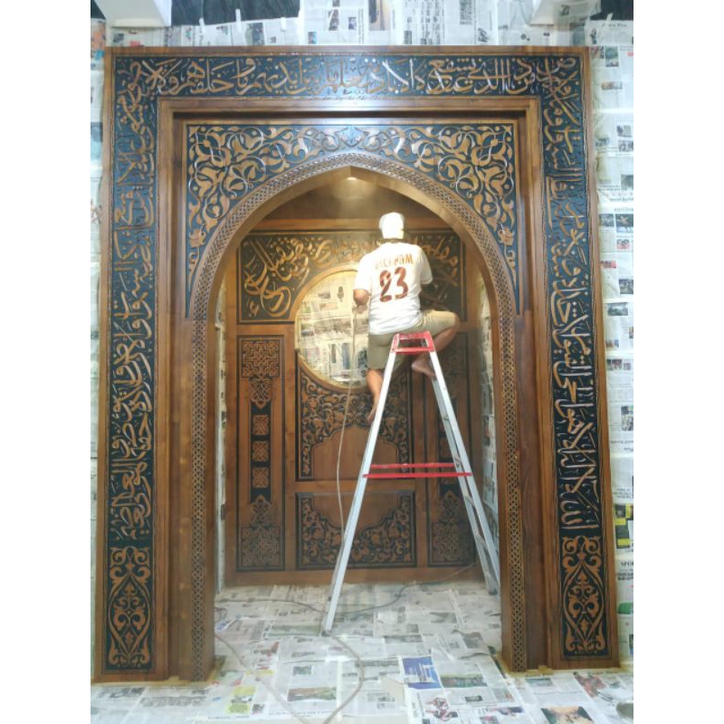MIRAB MASJID JATI TPK PERHUTANI SUPER ORIGINAL/ MIHRAB MASJID UKIR JATI PREMIUM MEWAH