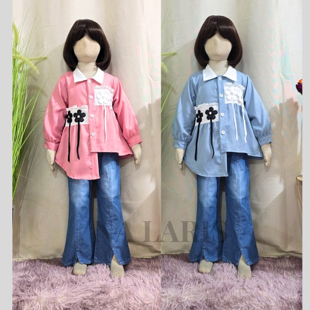 Stelan jins anak perempuan import korean style celana jeans cutbray bahan katun shakila premium usia