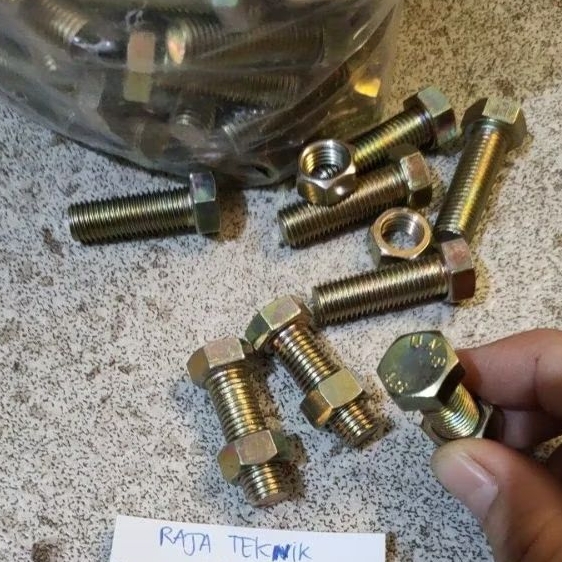 baut mur m10x30 drat halus kunci 14  Kualitas Bagus warna Kuning/ baut kepala mur kunci m10x30 drat 