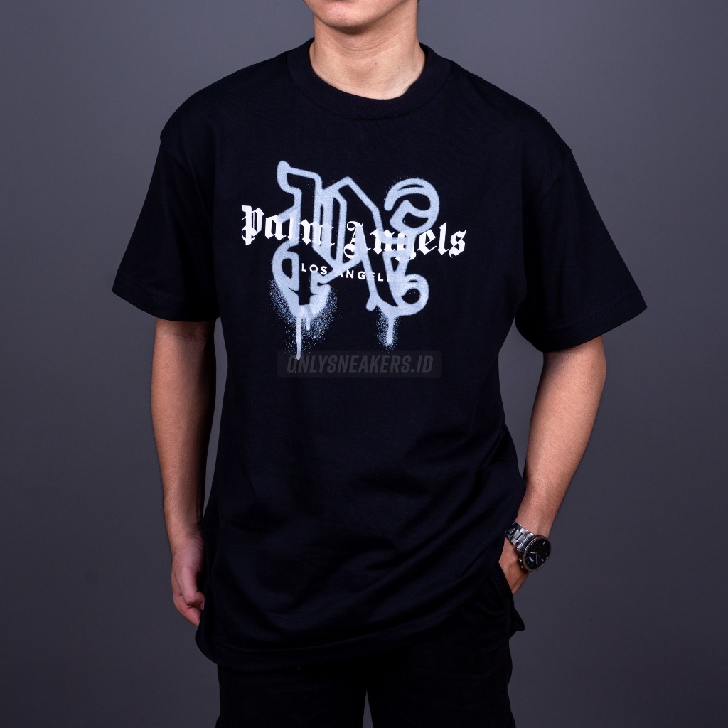 PALM ANGELS LOS ANGELES MONOGRAM SPRAY BLACK TEE