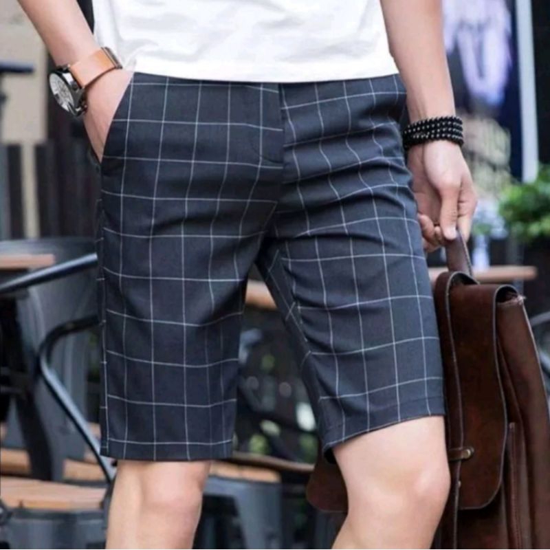 Celana Chino Tartan Pendek Pria Motif Kotak Model Korean Style Slim Fit Bahan Semiwool Terbaru
