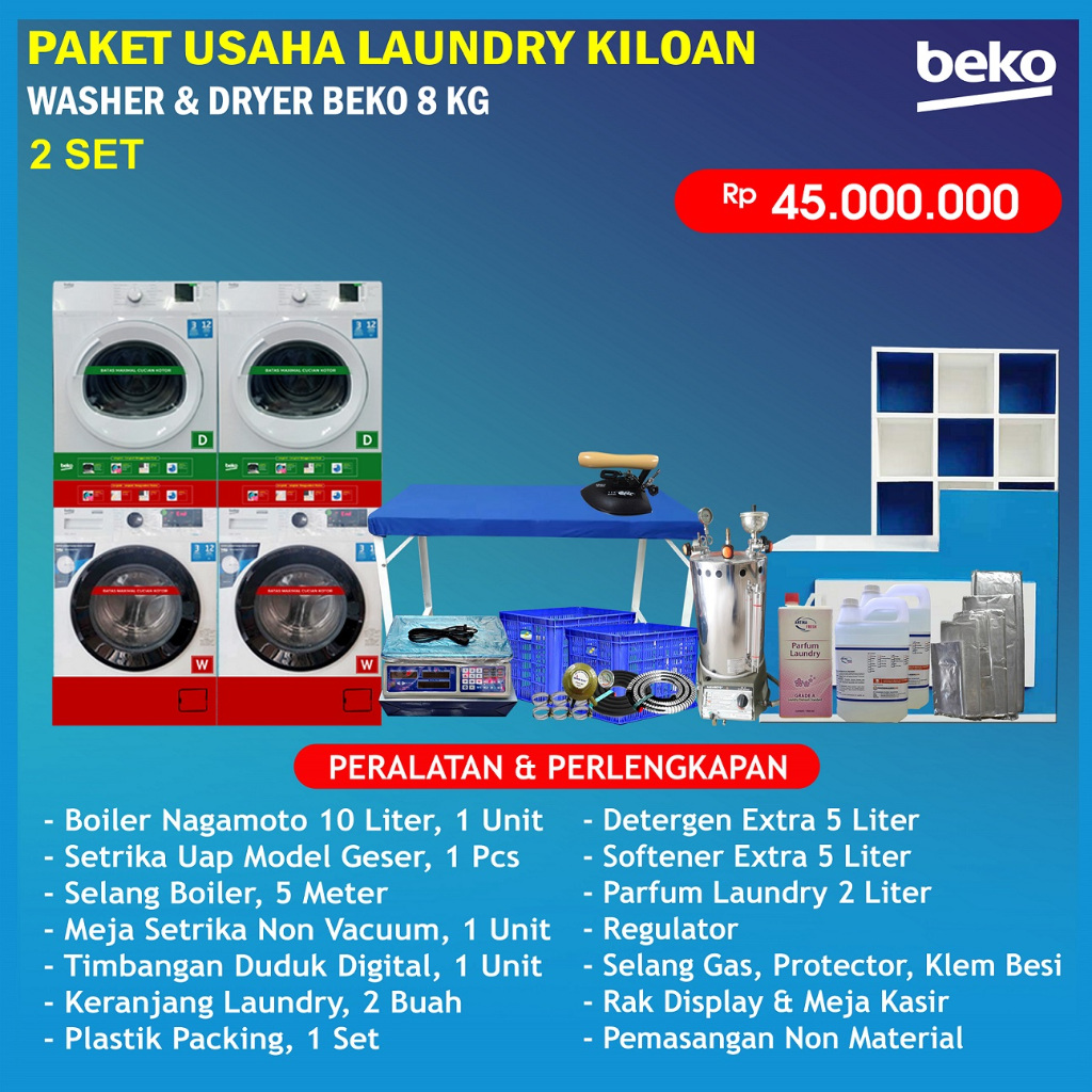 Paket Laundry Coin Beko, Paket Usaha Laundry, Laundry Kiloan