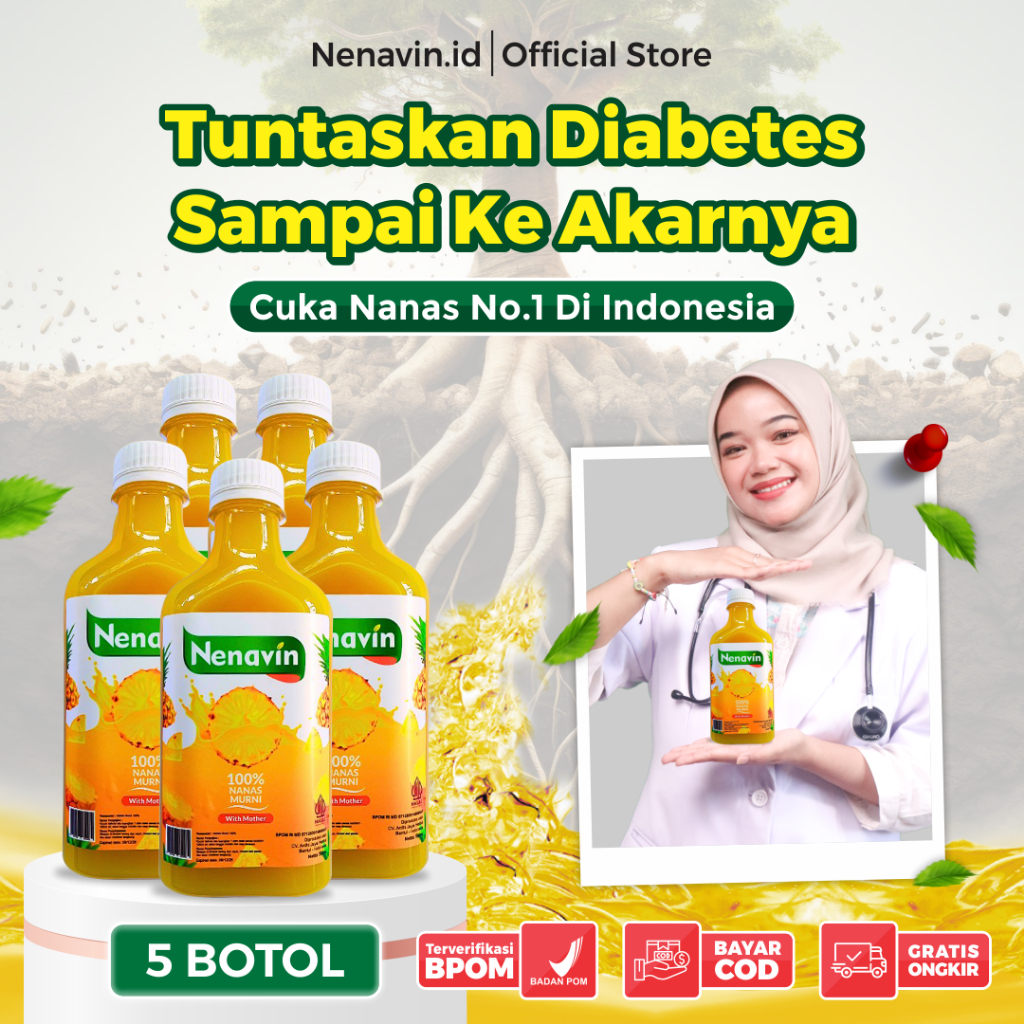 

Nenavin Cuka Nanas Asli 5 Botol Kontrol Gula Darah Kendalikan Diabetes Bisa COD