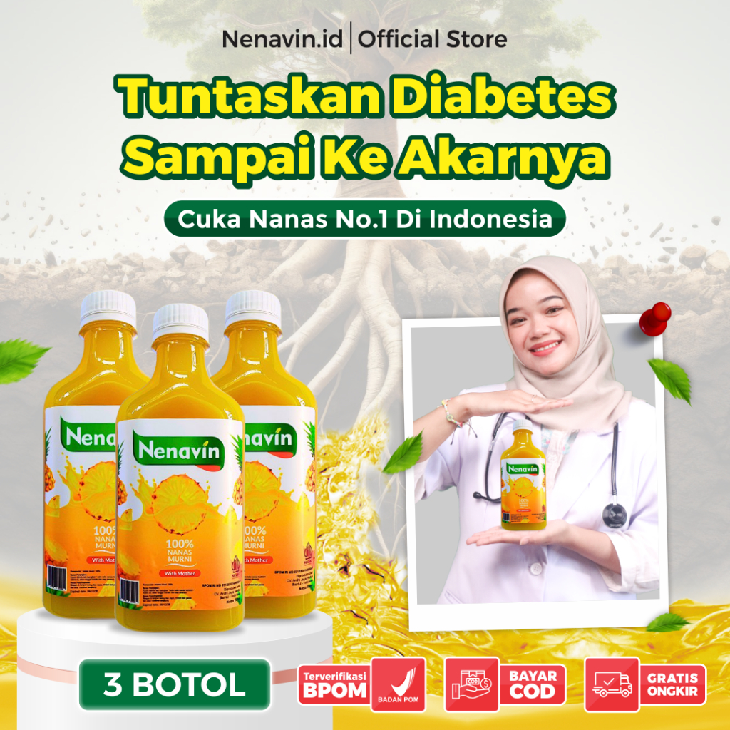 

Nenavin Cuka Nanas Asli 3 Botol Kontrol Gula Darah Kendalikan Diabetes Bisa COD
