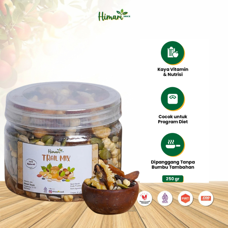 

Trail Mix Himari Snack Cemilan Sehat Mixed Nuts Dried Fruits dan Seeds 175gr-350gr