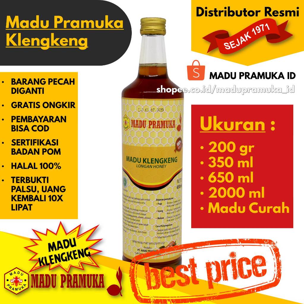 

Madu Pramuka Klengkeng - 200 GR 350 ML 650 ML 2000 ML 2 Liter - Asli Enak Original Alami Murni Murah