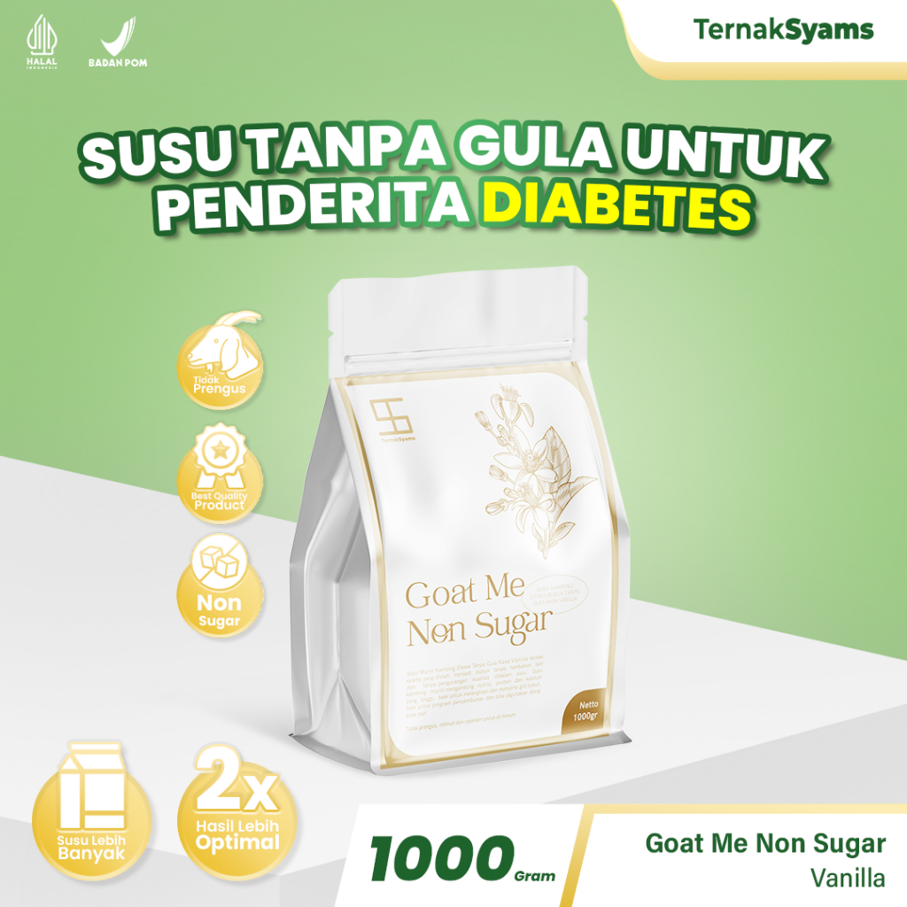

Goat Me Non Sugar Vanilla Susu Kambing Etawa Bubuk Tanpa Gula 1000 gram 1 KG Kilogram Ternak Syams Goat Milk Powder Non Sugar Vanilla asli original natural etawaku platinum