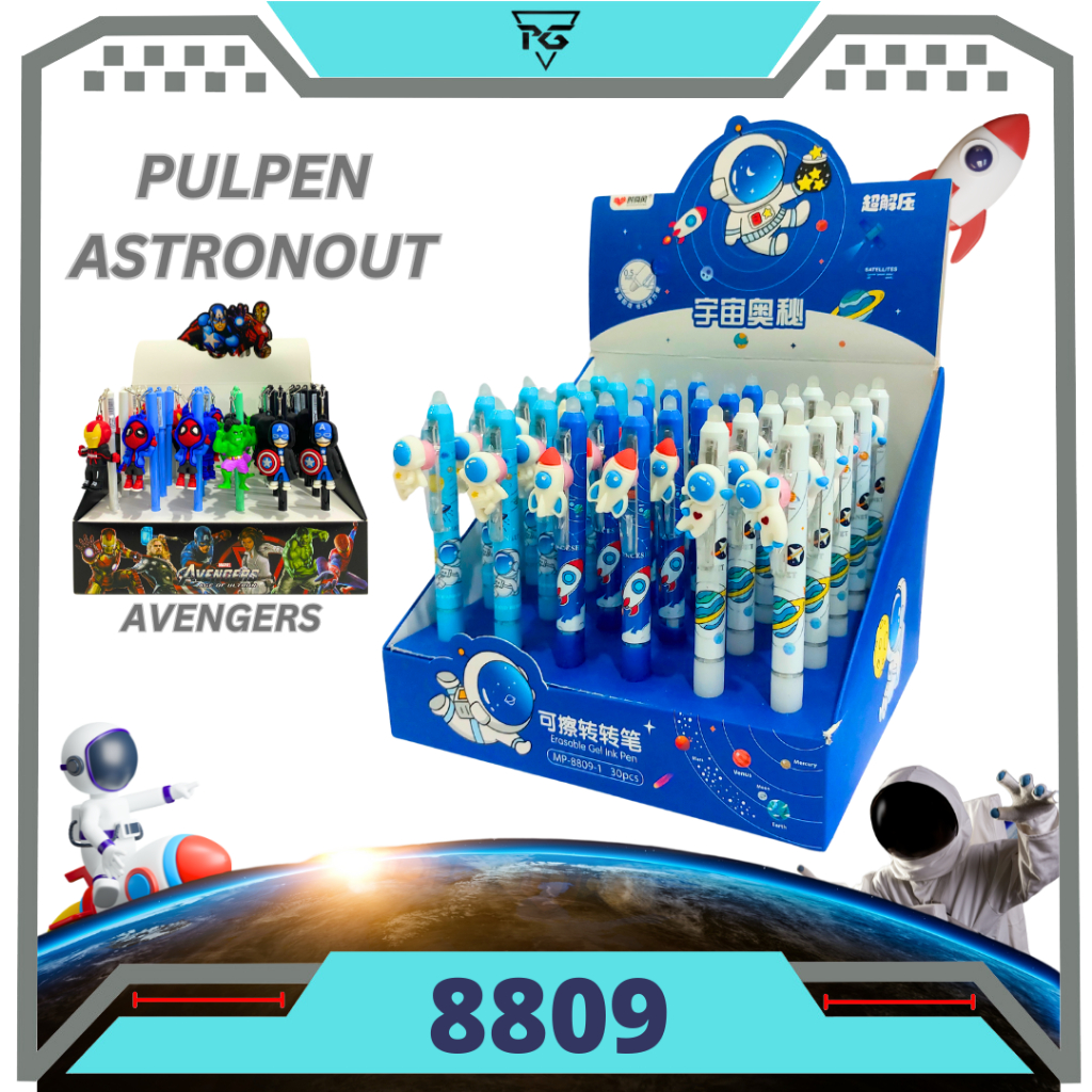 

Alat Tulis Pulpen Akrilik Pena Berkarakter Astronout Superhero 0.5MM Bolpoint Gel Warna Hitam