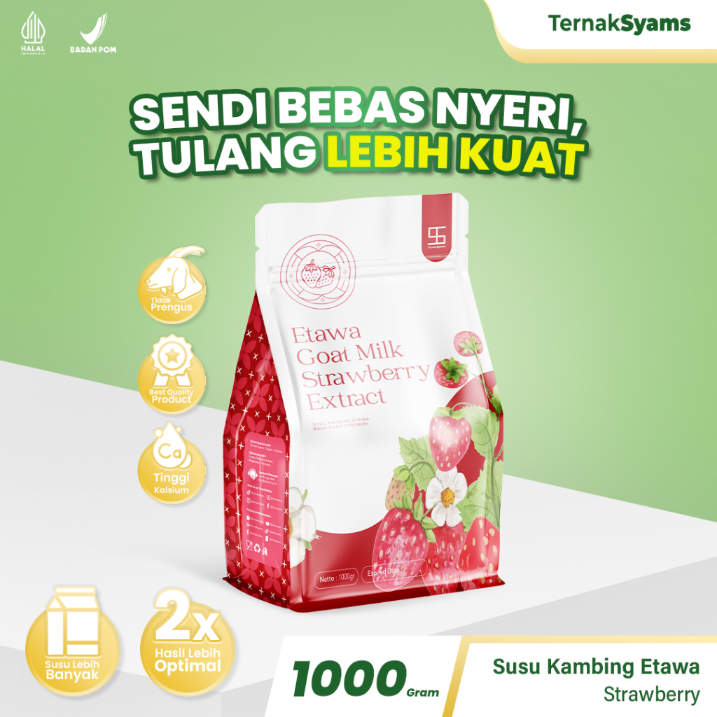 

Ternak Syams Susu Kambing Etawa Bubuk Rasa Varian Strawberry Stoberi 1000 gram 1 KG Alami Organik Original Asli Natural tinggi kandungan susu terbaik rekomendasi viral untuk pemulihan pengobatan nyeri sendi asam urat diabetes kolestrol dewasa manula COD