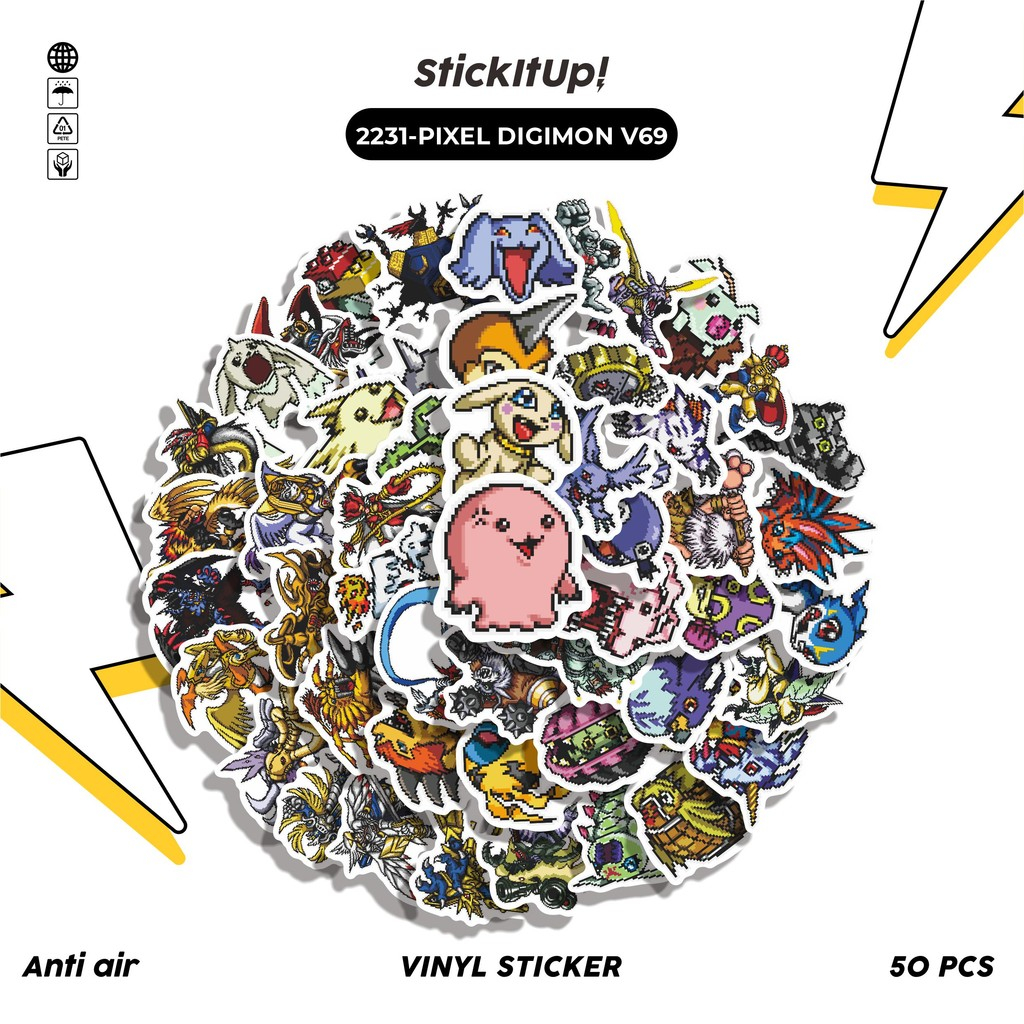 

COD✨ 50 Pcs Stiker Pack PIXEL DIGIMON V69 Lucu Aesthetic Vynil Waterproof untuk Freebies Sticker Buku Journal Casing HP Laptop