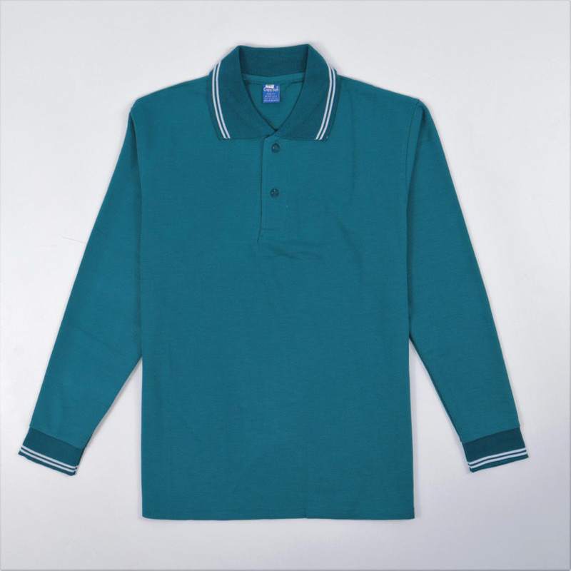 kaos kerah polo shirt lengan panjang pria wanita / baju kerah polos panjang