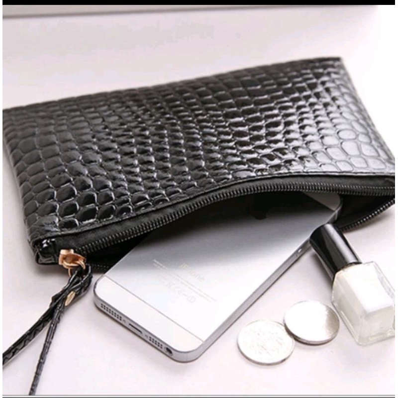 Pouch croco hitam / pouch souvenir / tas makeup
