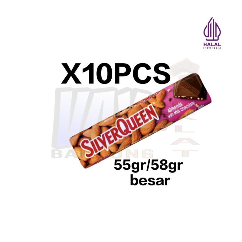 

SILVERQUEEN ALMOND 58GR/55GR COKLAT (1BOK X10PCS) EXP 2025