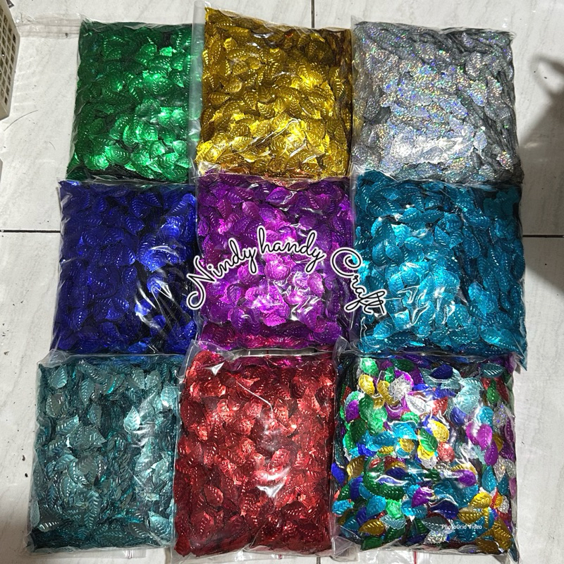1pon 450gr Ramboci Daun Payet Daun - Manik Payet Daun Metalik