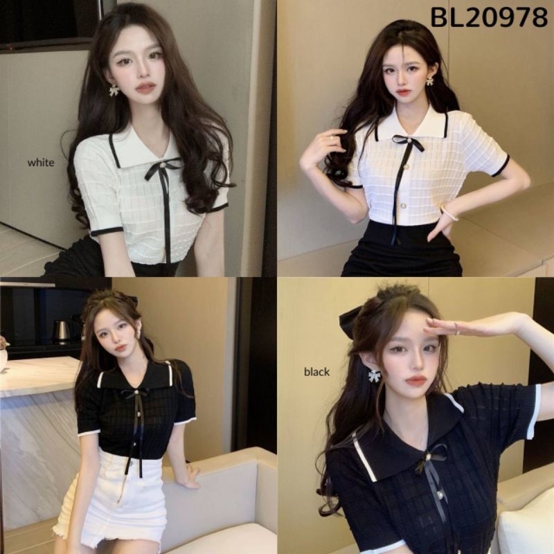 Ribbon Waffle Monochrome Knit Top