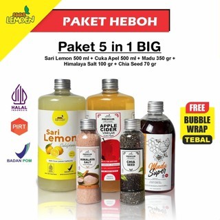 

Suur Lemoen Paket Bundle Diet dan Detox 5in1 BIG - Paket Hemat Cuka Apel, Sari Lemon, Chia Seed, Madu Hutan, Garam Himalaya - (NS)