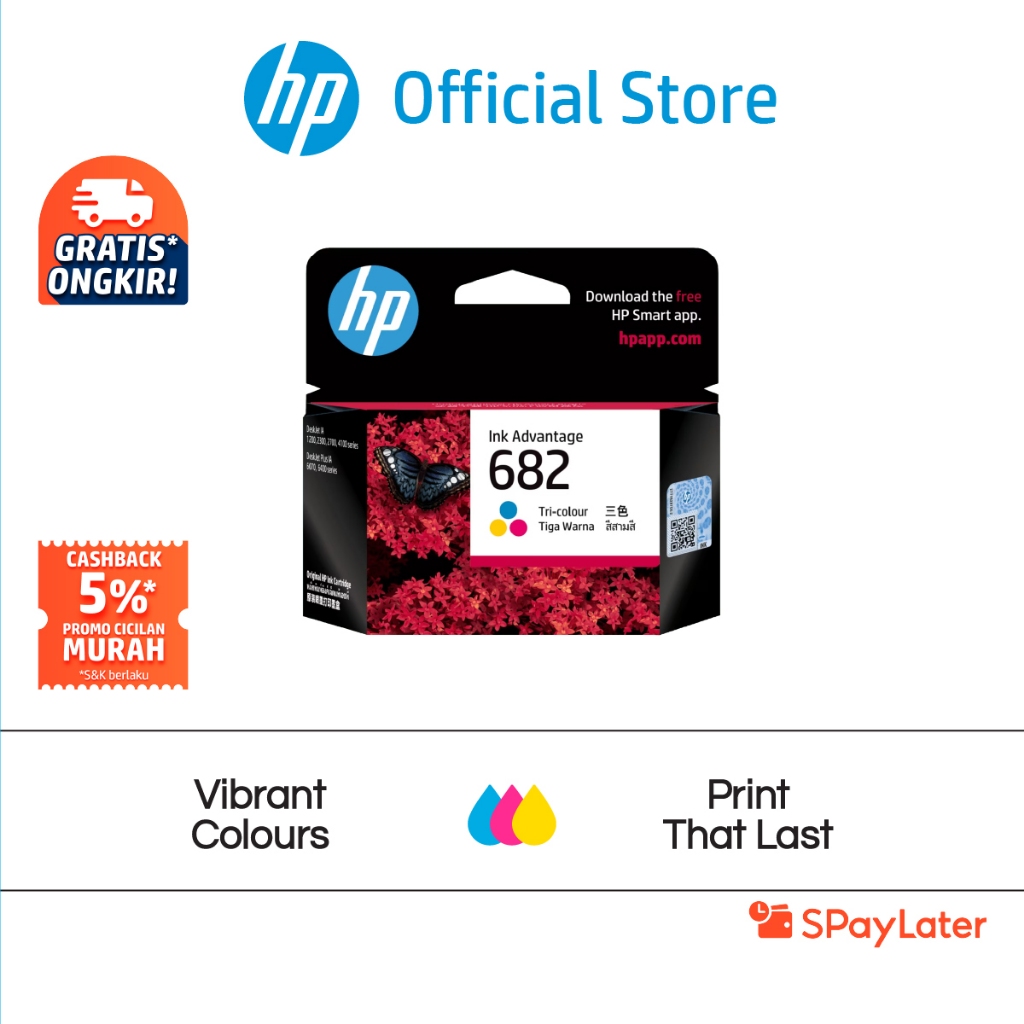 Cicilan Murah SPL - Tinta Printer HP Original 682 Warna Tri - Color Ink Combo Cartridge asli ori col