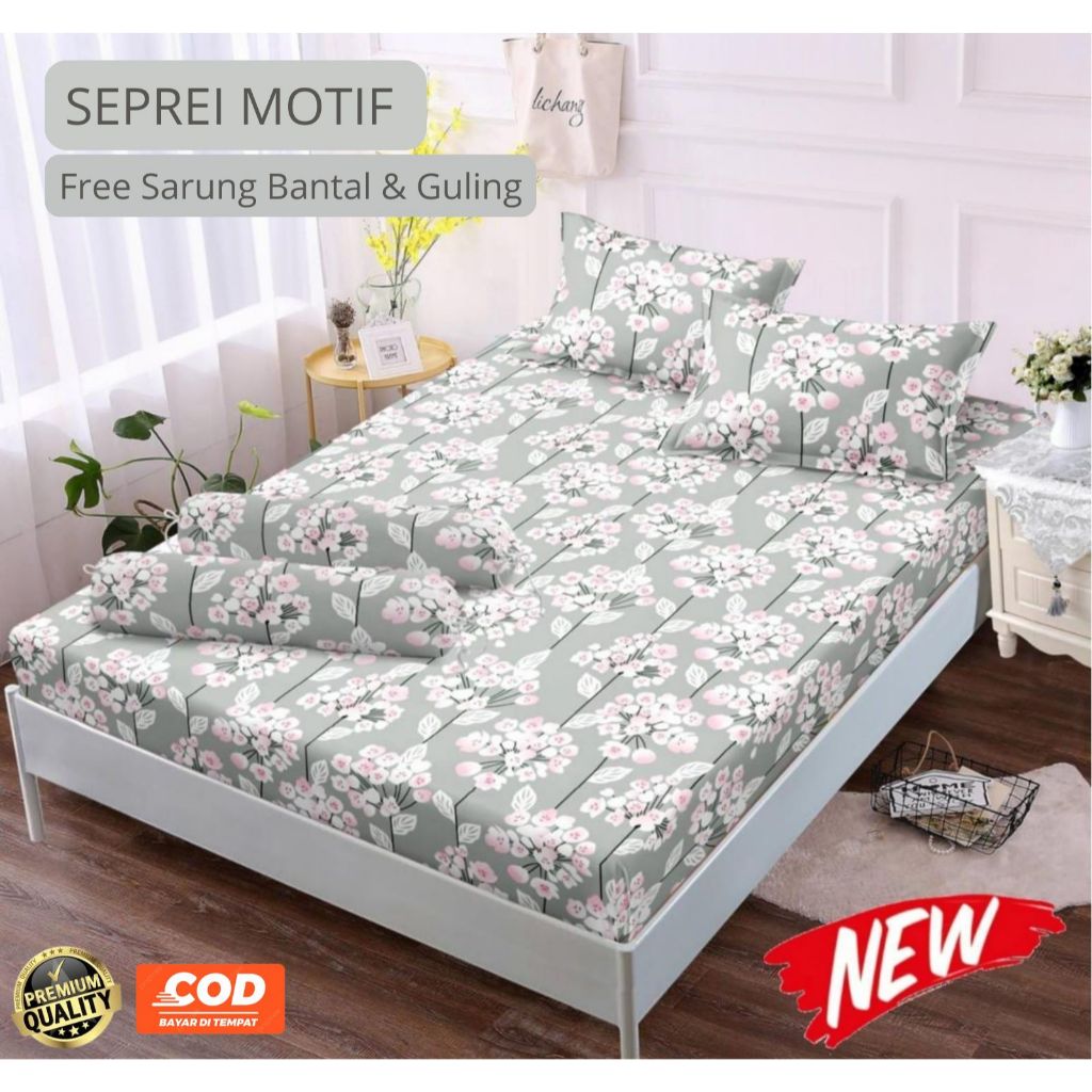 Seprei Motif bunga sakura Ukuran 90x200 / 120x200 /140x200 / 160x200 / 180x200 / 200x200 / Sprei Moo