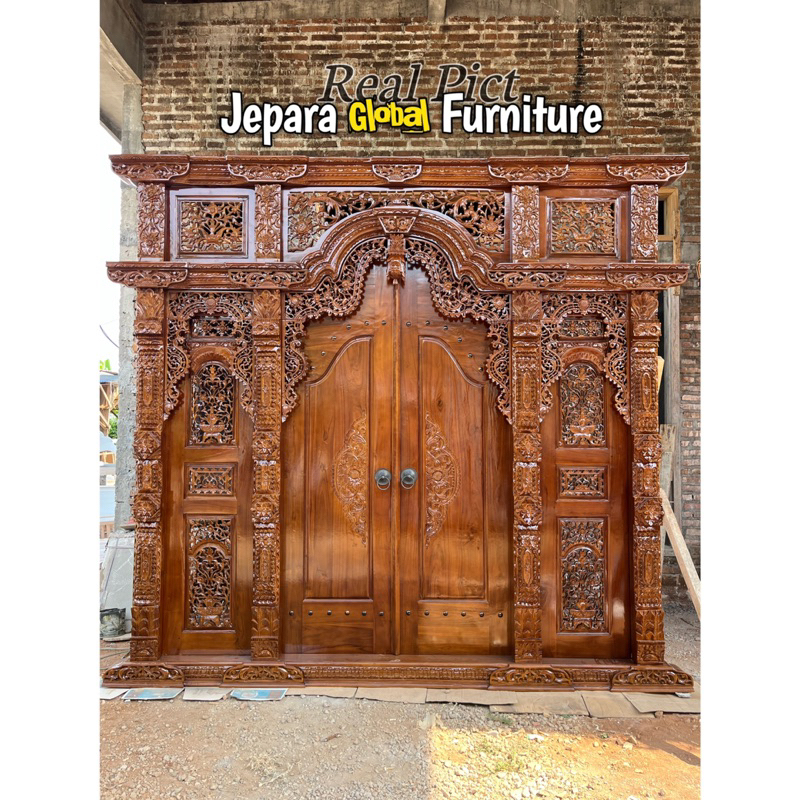 REAL PICT  Pintu Kusen ukir gebyok Jati - pintu Ukir gebyok - pintu ukir gebyok jepara - gebyok jepa