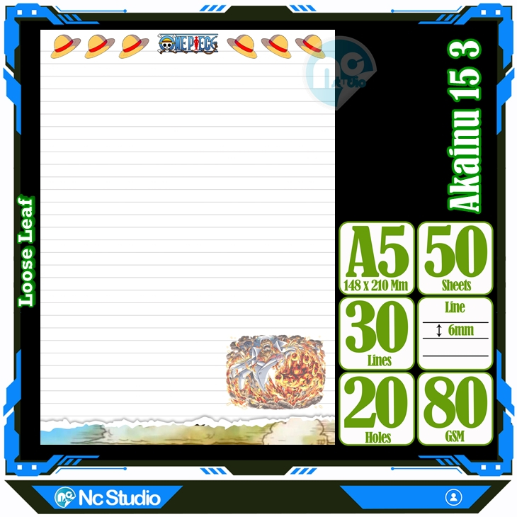 

Loose leaf Kertas binder A5 Isi 50 Lembar Polos karakter Admiral Barselini Akainu One Piece Anime Kartun Buku Refil isi ulang Repil Vol-5