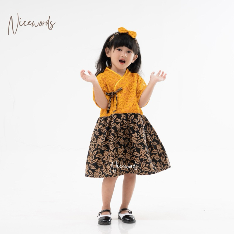 NICEWORDS - Dress Kondangan Wedding Dress Anak Perempuan Warna Kuning | Dress Batik Anak Perempuan 1