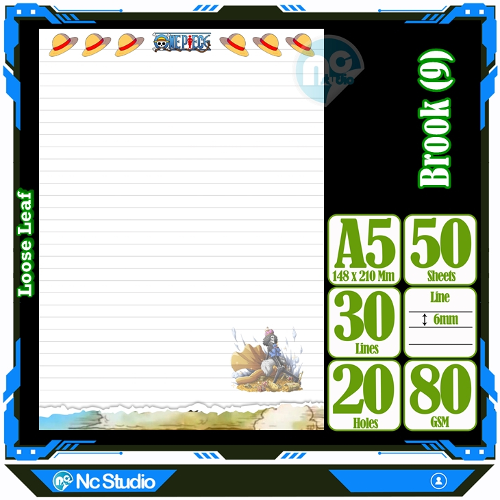 

Loose leaf Kertas binder A5 Isi 50 Lembar Polos karakter Brook Brok Brooc One Piece Anime Kartun Buku Refil isi ulang Repil Vol-8